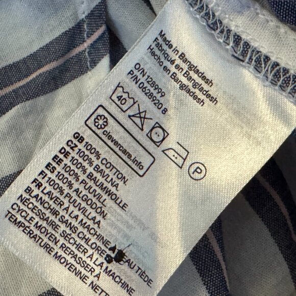 H&M V-Neck 100% Cotton Woven Striped Tunic Shirt, White & Blue with Pink, 12 - Picture 14 of 15